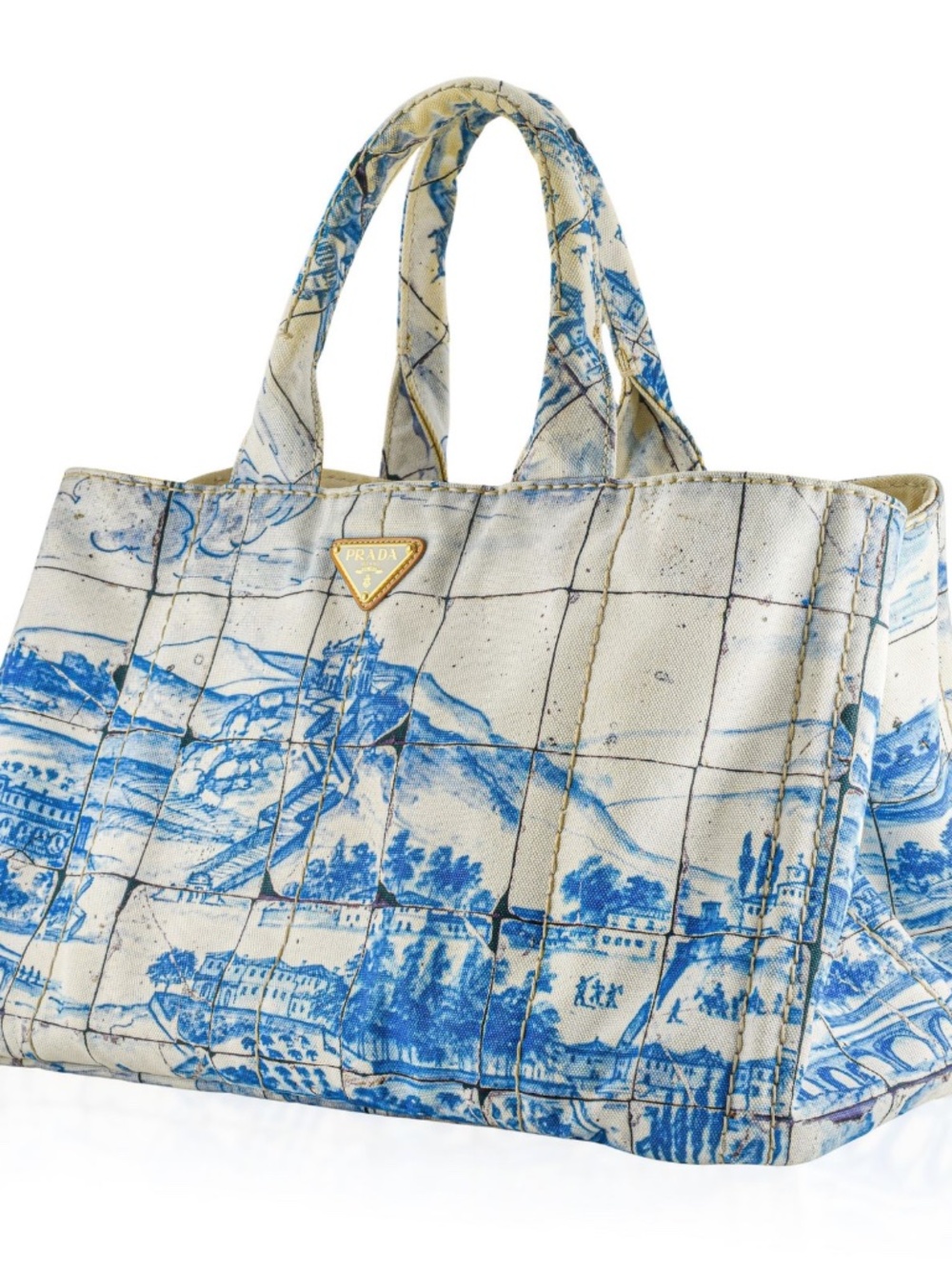 Authentic Prada Canapa Azulejos Large Canvas Tote bag - Picture 4 of 16
